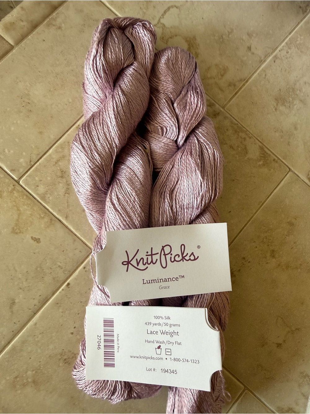 Knit Picks Luminance Silk Lace Wrap - Pale Lilac 2 Hanks